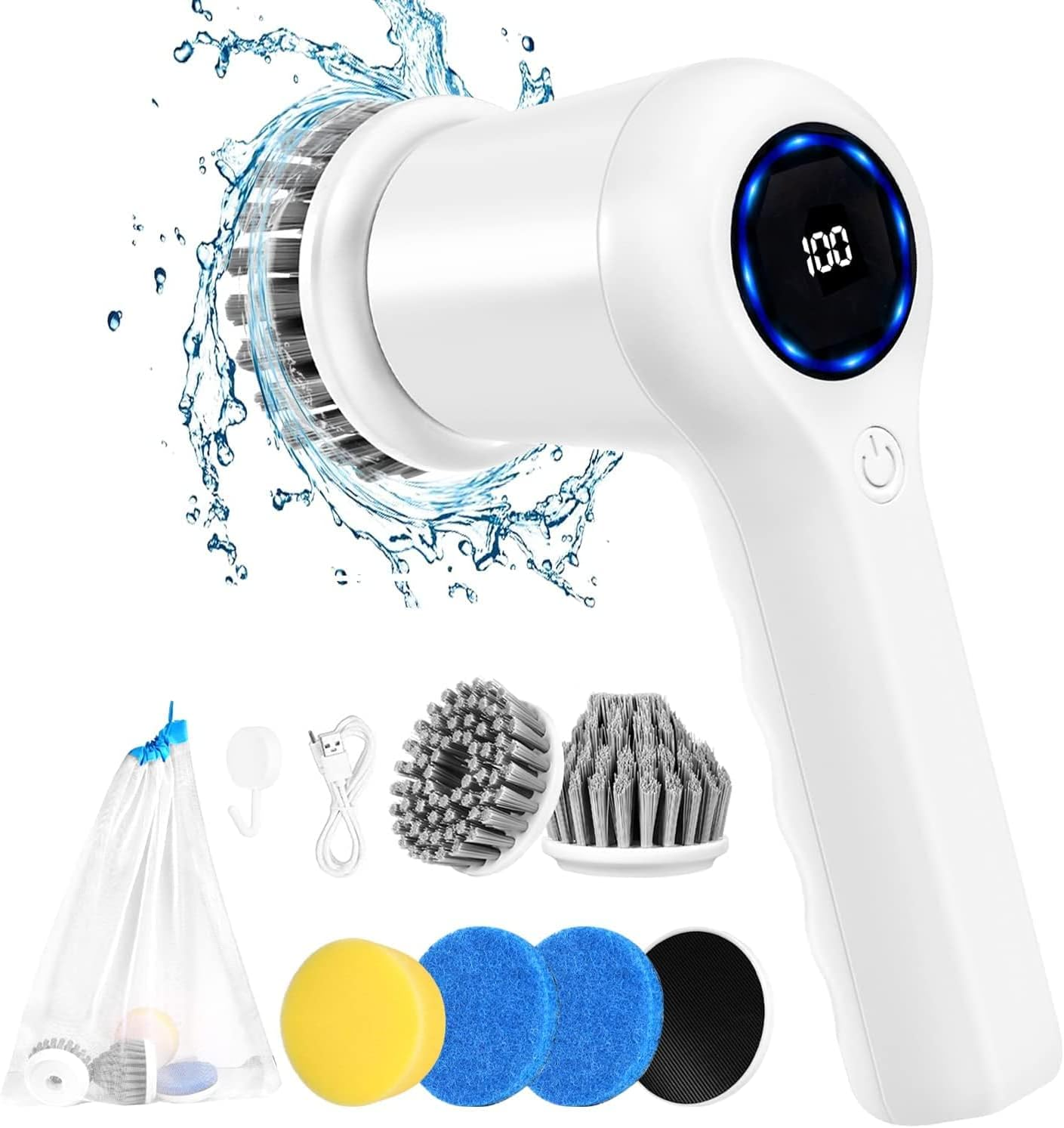 GRUTTI Electric Spin Scrubber Rechargeable Cordless Electric Cleaning Brush with 5 Replaceable Brush Heads Handheld Power Electric Scrubber for Cleaning Bathrooms Bathtub Cars and Kitchens image number 5
