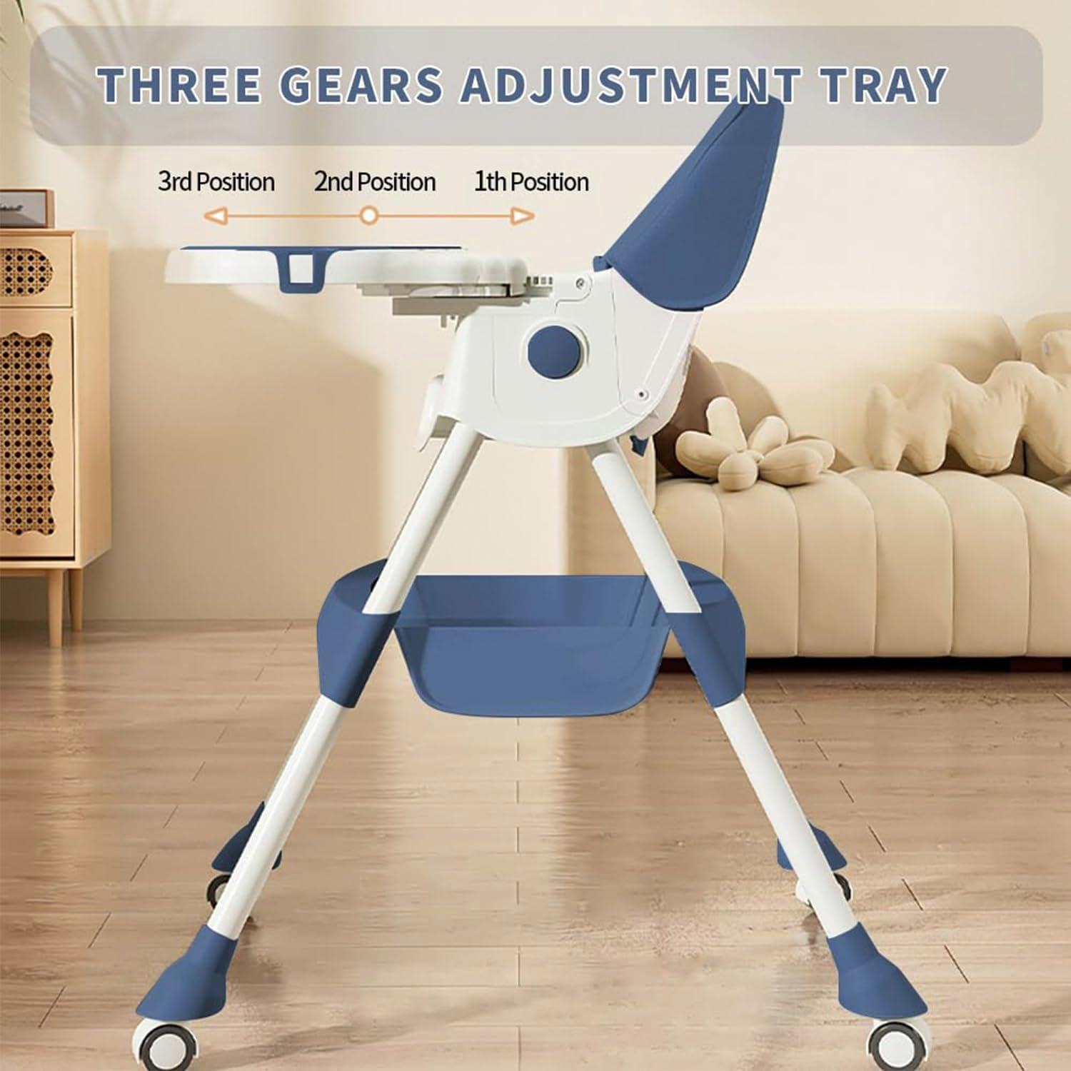 Baby High Chair for Babies and Toddlers with 360 Degree Rotatable Wheels 6 in 1/3 in 1 Foldable and Portable Children'S Highchair Suitable for Babies of All Ages to Grow up (Navy Blue) - Bear Grey image number 7