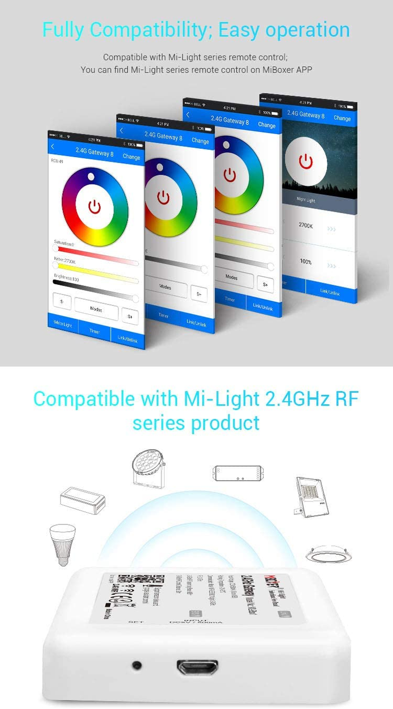 Miboxer Wl-Box1 Gateway Hub,Used for Smartphone APP Control 2.4Ghz Series LED Lights and LED Strip Controller.Compatible with Alexa Google Home Assistant image number 2