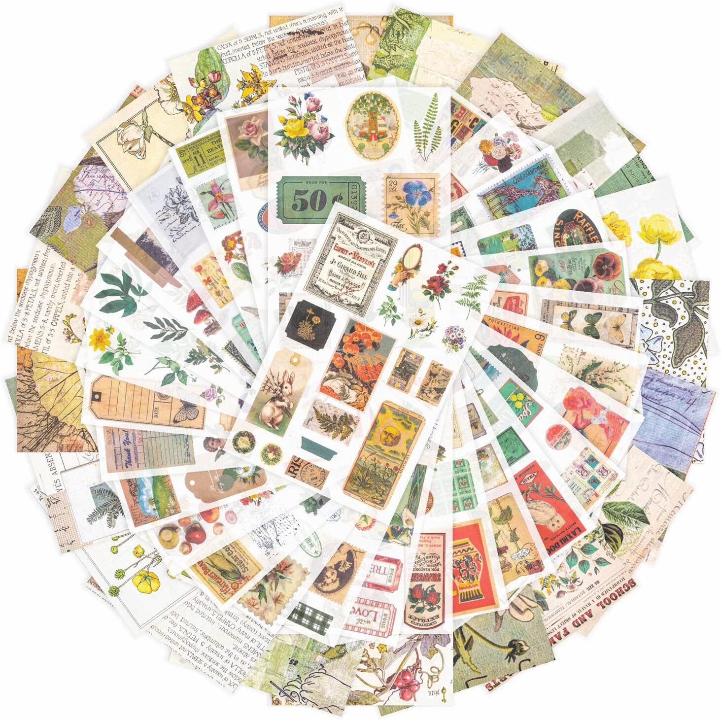 50 Pages Vintage Scrapbook Sticker and Scrapbook Paper Decorative Washi Sticker Retro Decoupage Paper Sticker Book for Adults Scrapbook Supply for Journaling Card Making Handicraft Collage (Lime)