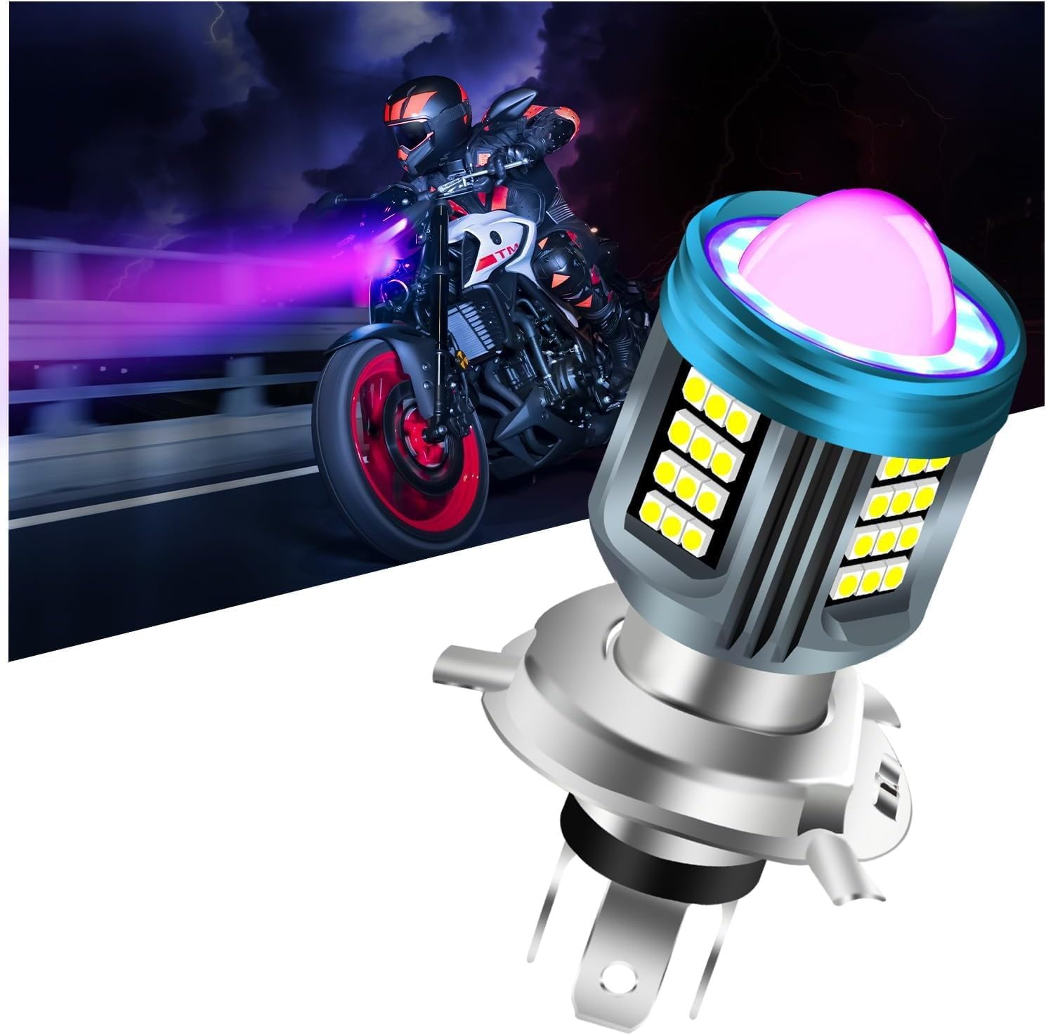 HB2 H4 LED Motorcycle Headlight Bulb Red Blue Angel Eye with HD Projector Super Bright HS1 9003 LED Headlight Bulb 25W 6000K Moto High/Low Beam White 4 Lghting Modes Plug and Play 12V-80V 1PCS image number 5