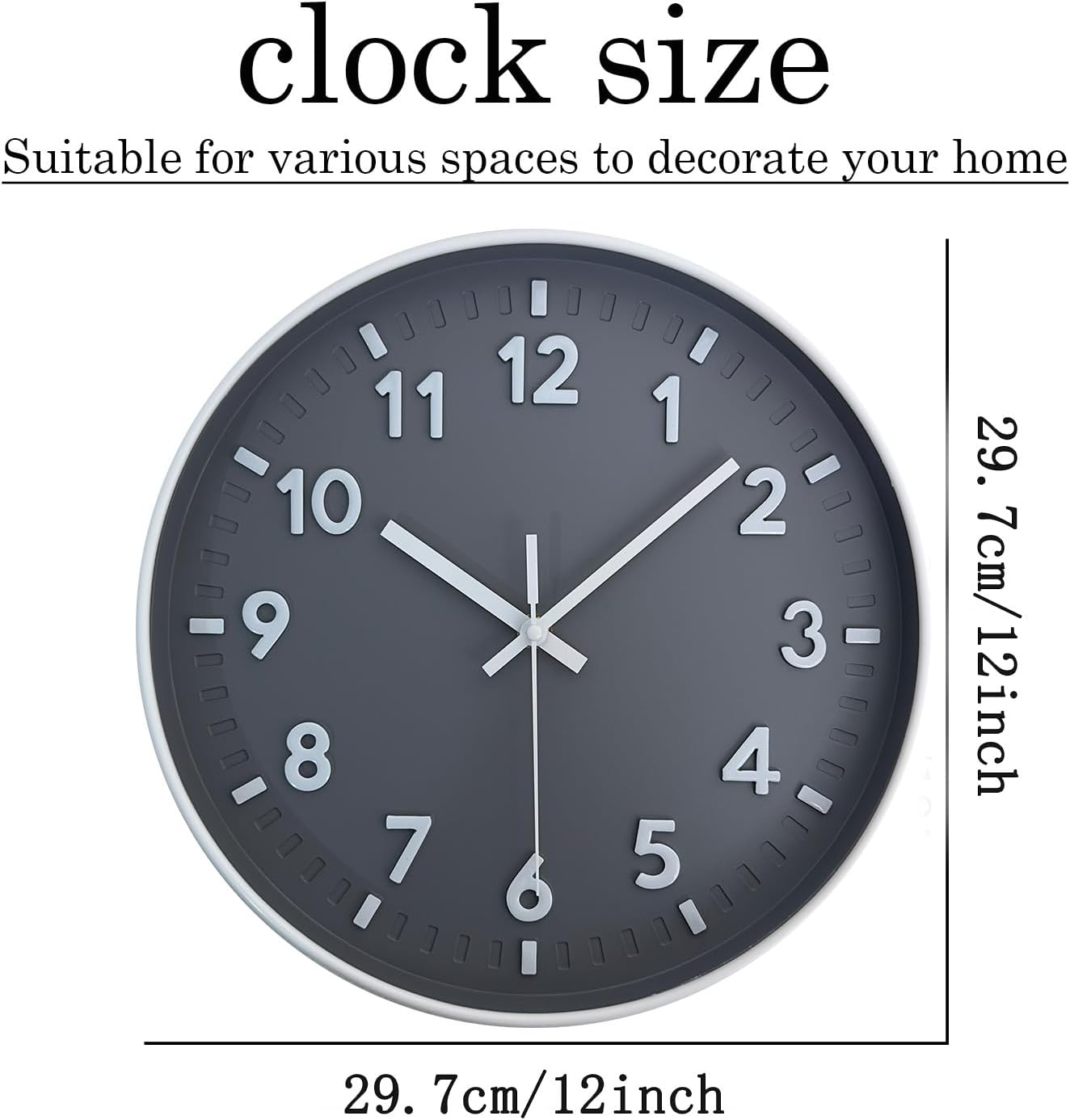 3D Wall Clock Battery Operated,12 Inch Silent Non Ticking Modern Wall Clock for Living Room Bedroom Kitchen Office Classroom Decor (Mx006Grey)