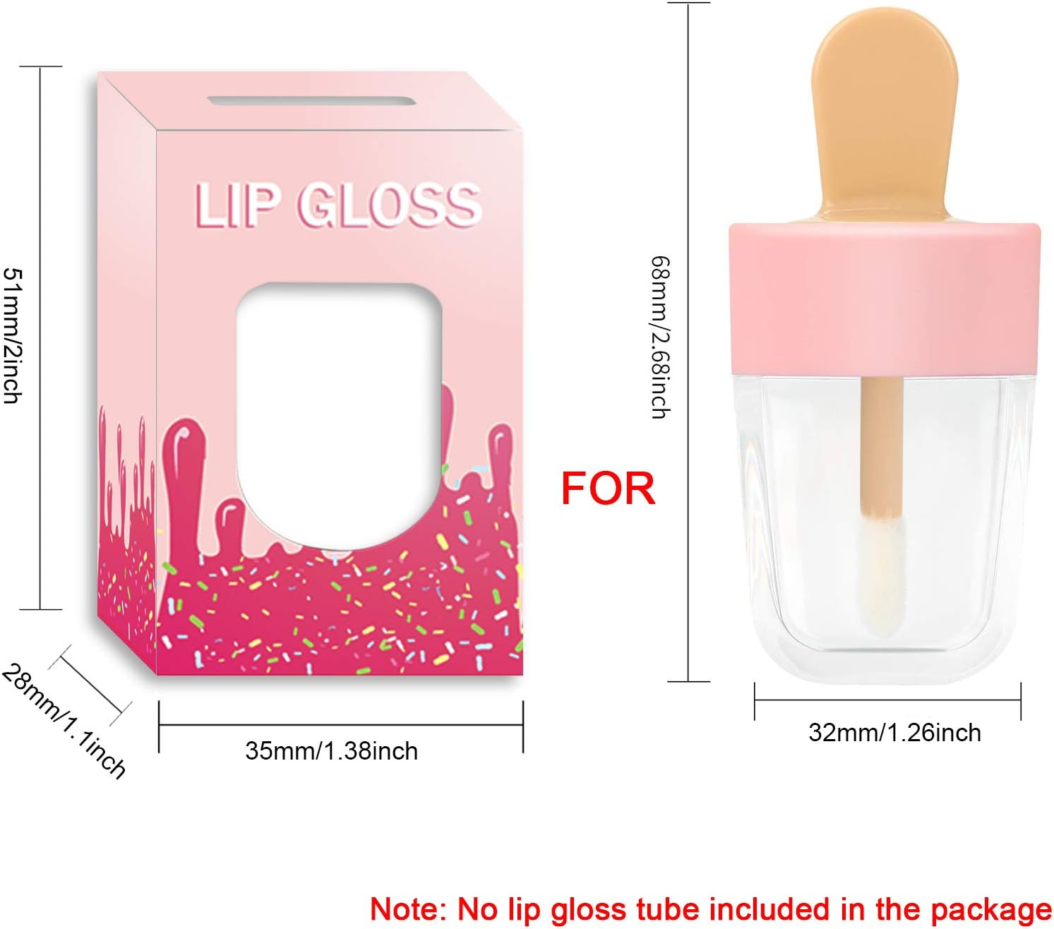 15 Pack Ice-Cream Lip Gloss Tube Boxes Packaging, Pink Lip Gloss Boxes for 2.68X1.62 Inch Ice Cream Shaped Empty Lipgloss Tubes, Pink Ice Cream Lipgloss Bottle Packaging (Not Include Tubes)