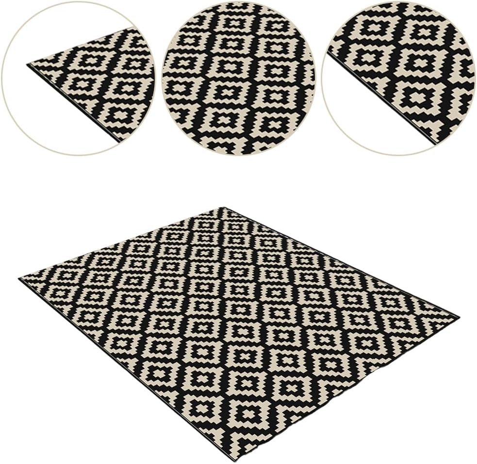 5X6 Ft Reversible Outdoor Rug, Waterproof Plastic Straw Mat for RV, Patio, Deck, Balcony, Camping, and Beach, Durable & Portable Carpet for Backyard or Porch (Black and Beige) image number 5