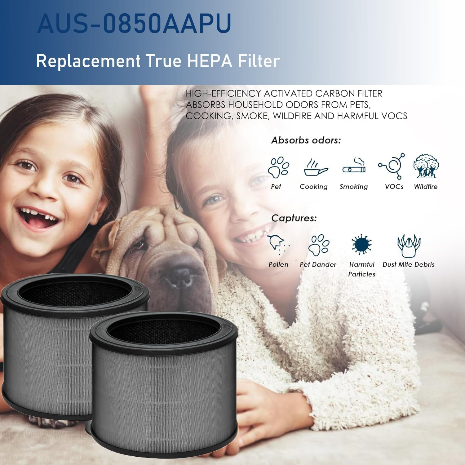 2Pcs AUS-0850AAPU Replacement True HEPA Filter,Air Purifier Filter for Compact 4-Stage Hospital Grade True HEPA Air Purifier image number 6
