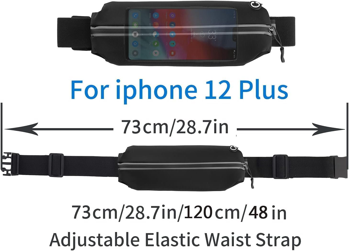 Slim Running Belt for Women with Waterproof Bounce, Waist Pouch, Reflective Runner Pack, Fitness Workout Bag, Money Belt (Black-2 Pack) - Black image number 3