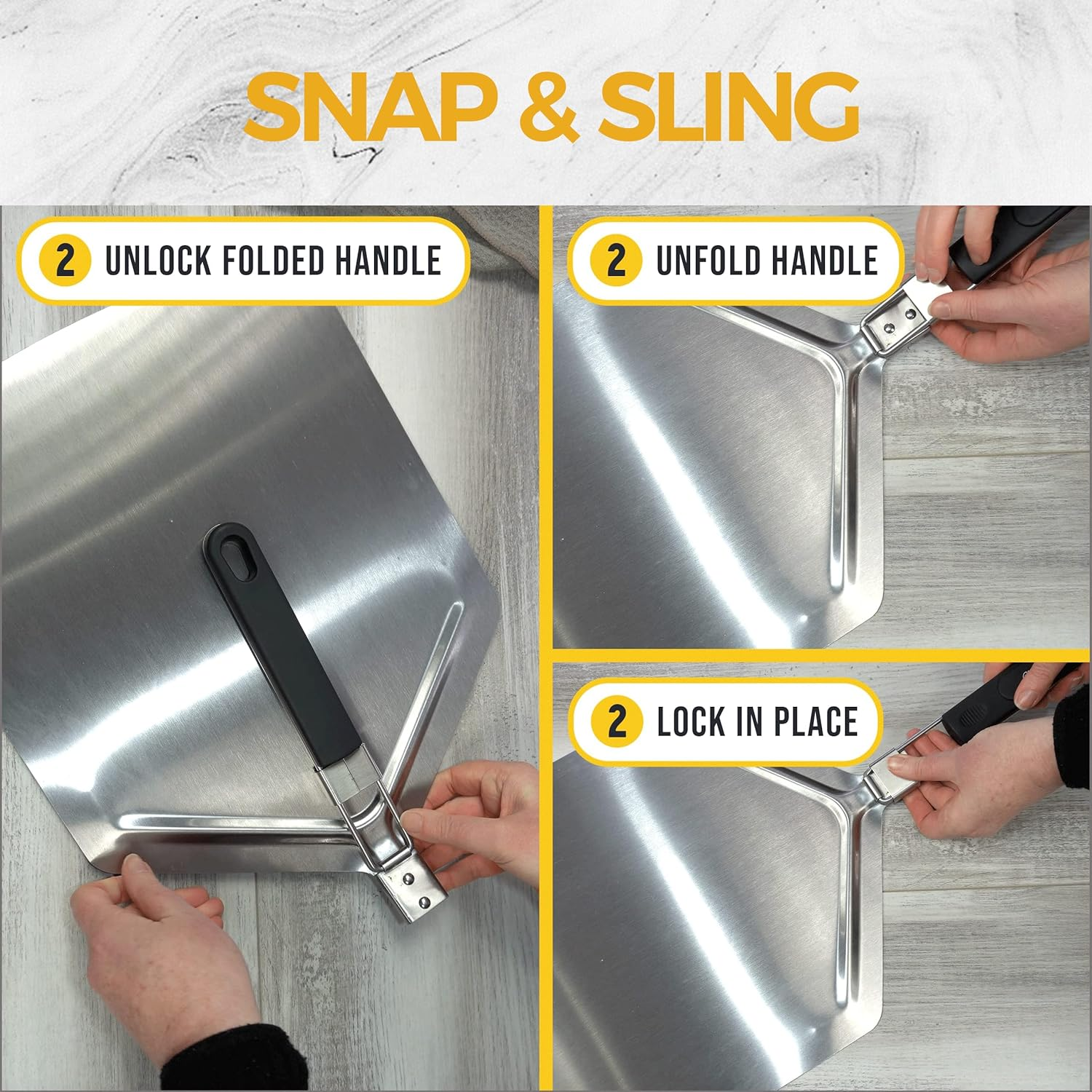 Large Pizza Peel with Folding Handle &ndash; Durable Stainless Steel Pizza Paddle for Easy Transfer, Perfect Pizza Turning Peel for Outdoor Pizza Ovens and Baking, 9" X 13"