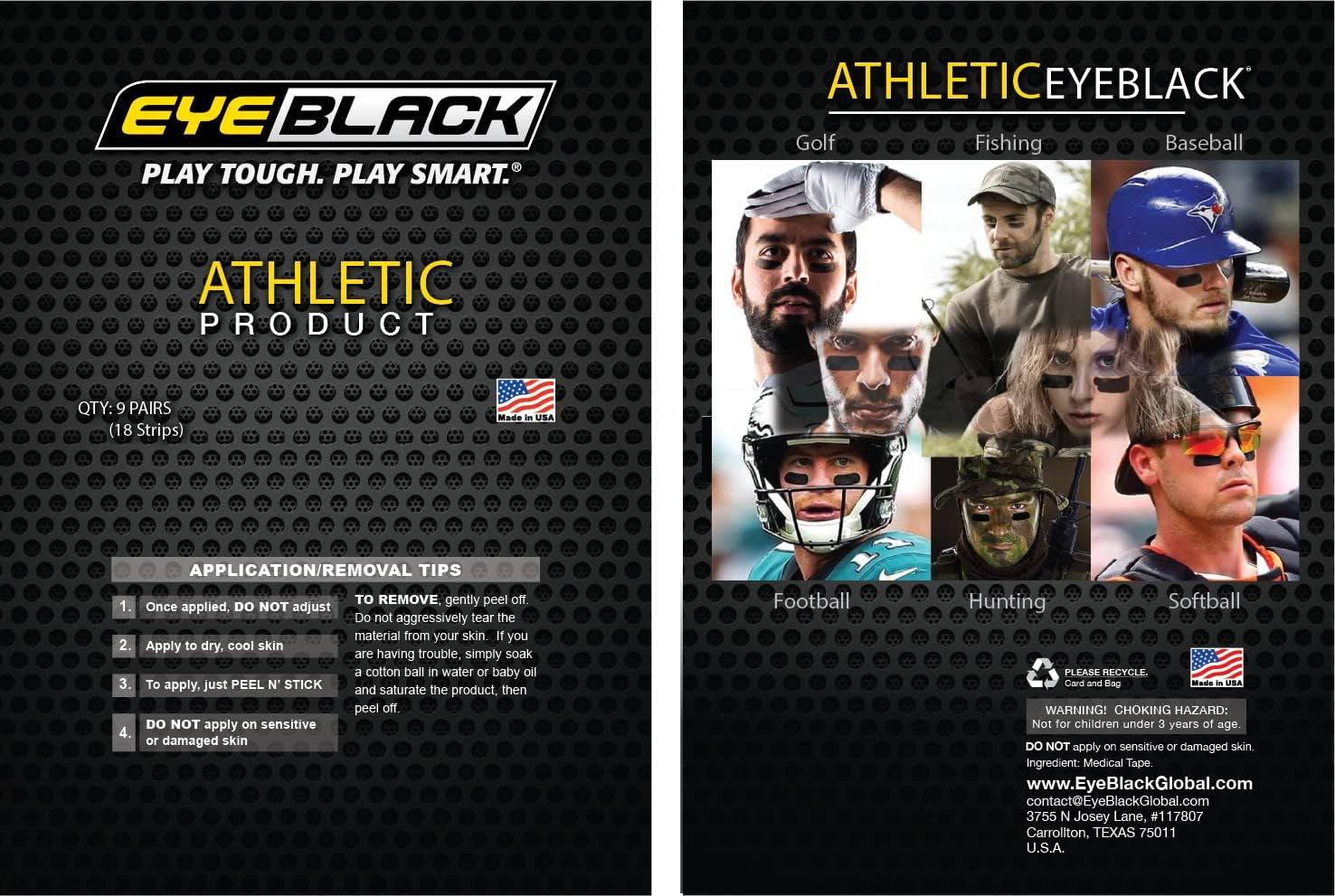 EYEBLACK Athletic Black Stickers, Anti-Glare, Breathable, Skin Safe, Sticks Well Eye Patch, Made in the USA image number 2