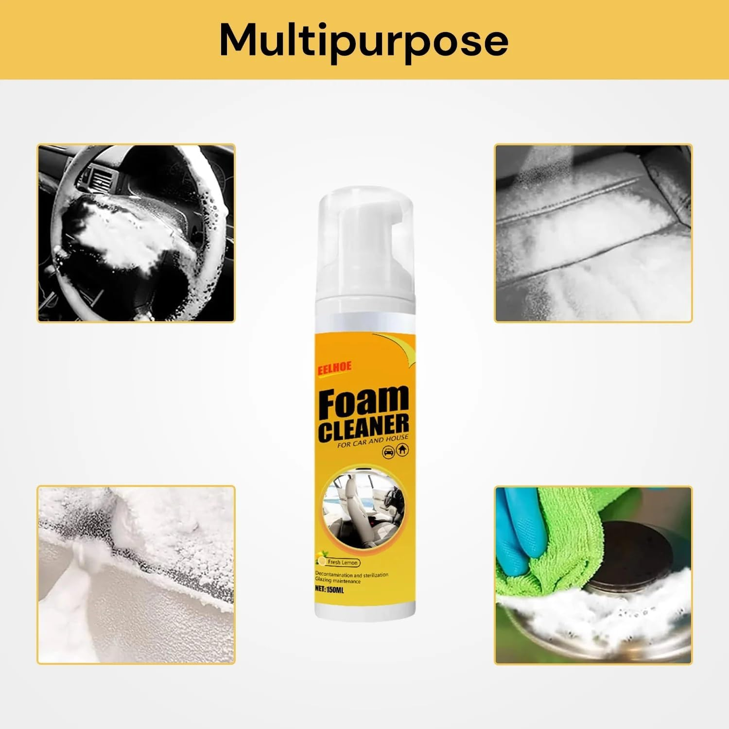 Foam Cleaner | Multipurpose Foam Cleaner Spray | Bubble Cleaner All Purpose | Powerful Stain Removal Kit, Cleaning Foam Spray, Home Cleaning Foam Cleaner for Car and House (150ML) image number 2