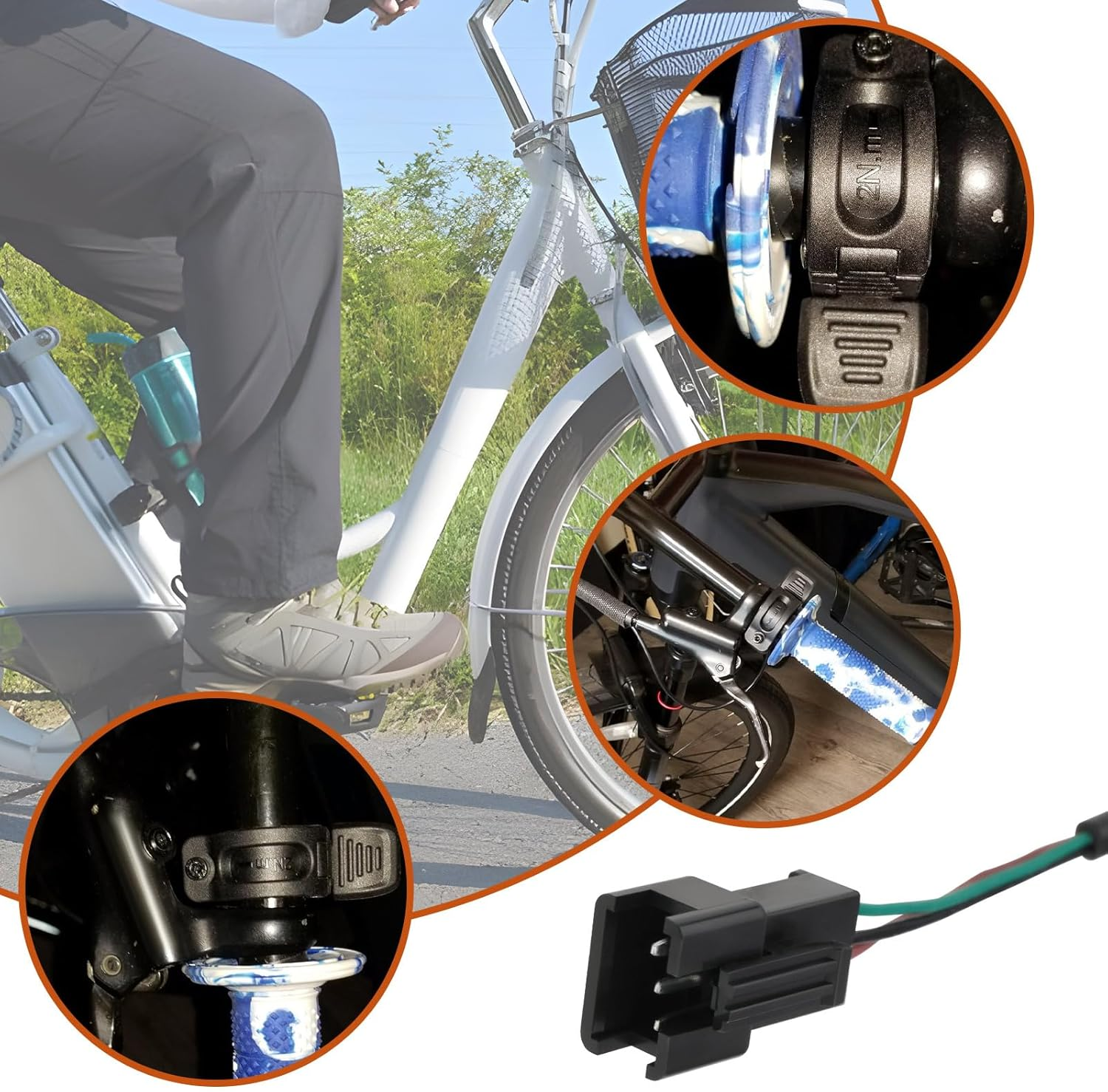 Emsea 1PC Electric Bicycle 300X SM Connector Speed Control Finger Throttle Accelerator Line Length 180Cm 24V 36V 48V 60V 72V Voltage for 22Mm Handlebars image number 6