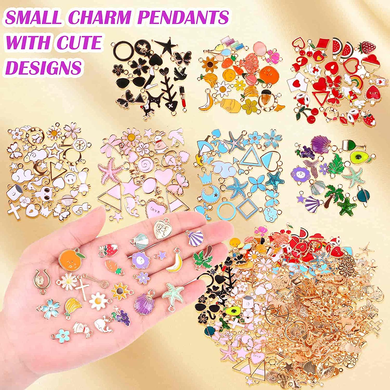 Acejoz 300Pcs Charms for Jewelry Making, Wholesale Bulk Assorted Gold-Plated Enamel Charms Earring Charms for DIY Necklace Bracelet Jewelry Making and Crafting image number 4