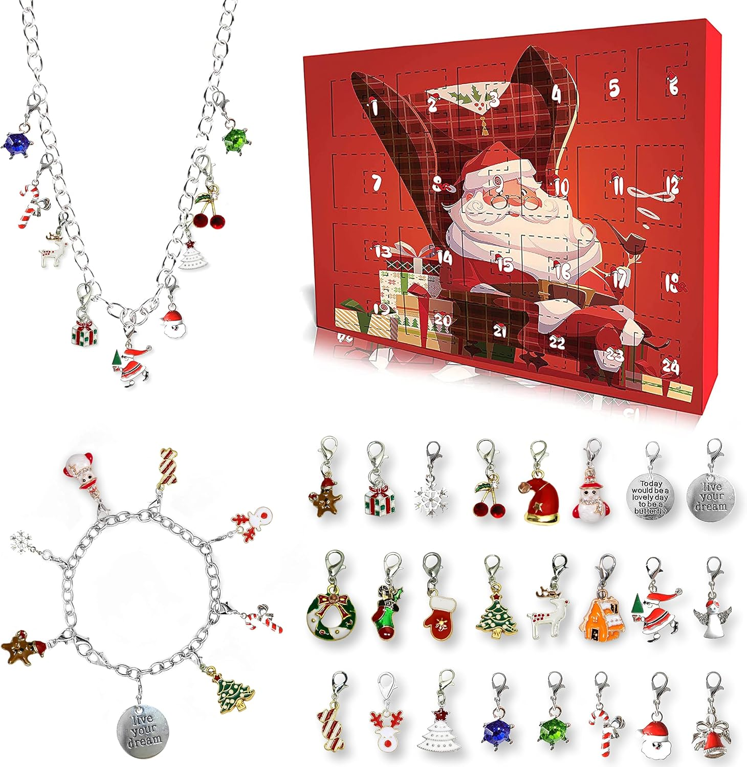 Novernat Charm Bracelet Advent Calendar 2024 DIY Jewelry Making Kit 24 Days Christmas Countdown Calendar for Girl Kids Teens