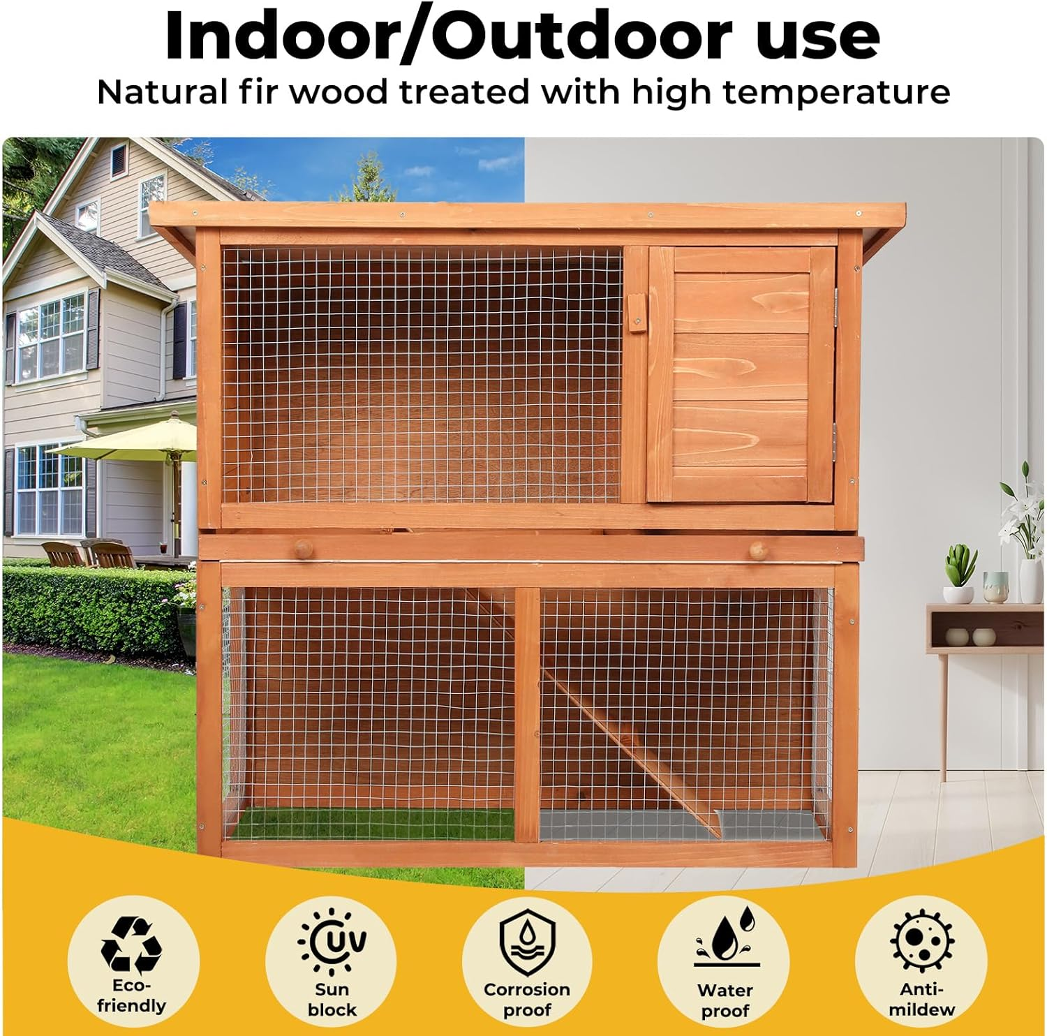 Pawz Rabbit Hutch Chicken Coop Wooden Pet House Outdoor Large, Coops Wooden Pet House Run Cage Walk Guinea Pig Bunny Chook, 2 Storey Metal Doors Stairs Weatherproof image number 2