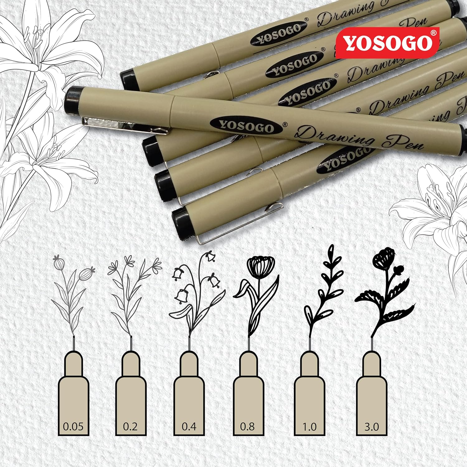 YOSOGO Professional Drawing Pen Set &ndash; Assorted Fine Liner Sets (4, 8 & 12 Pens) for Sketching, Journaling & Technical Drawing image number 3
