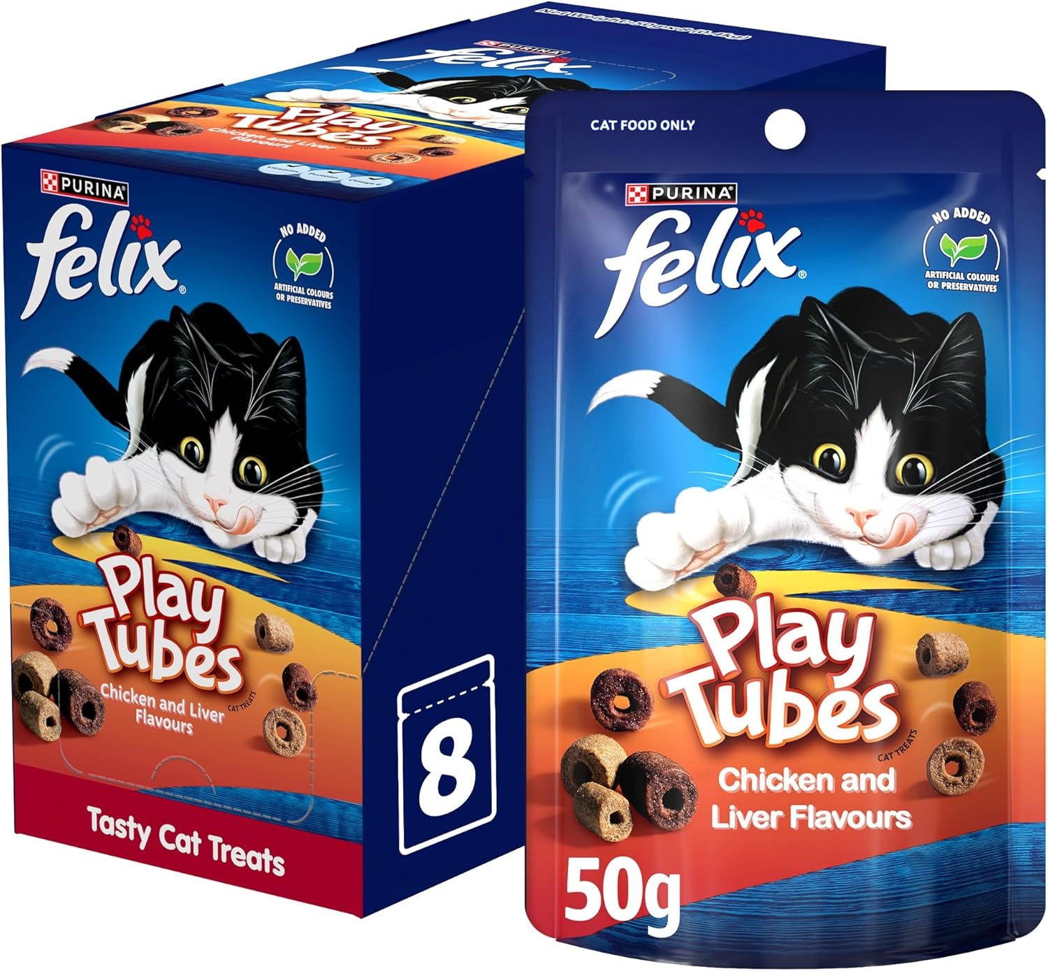 FELIX Adult Cat Treats Chicken & Liver Play Tubes 8X50G image number 1