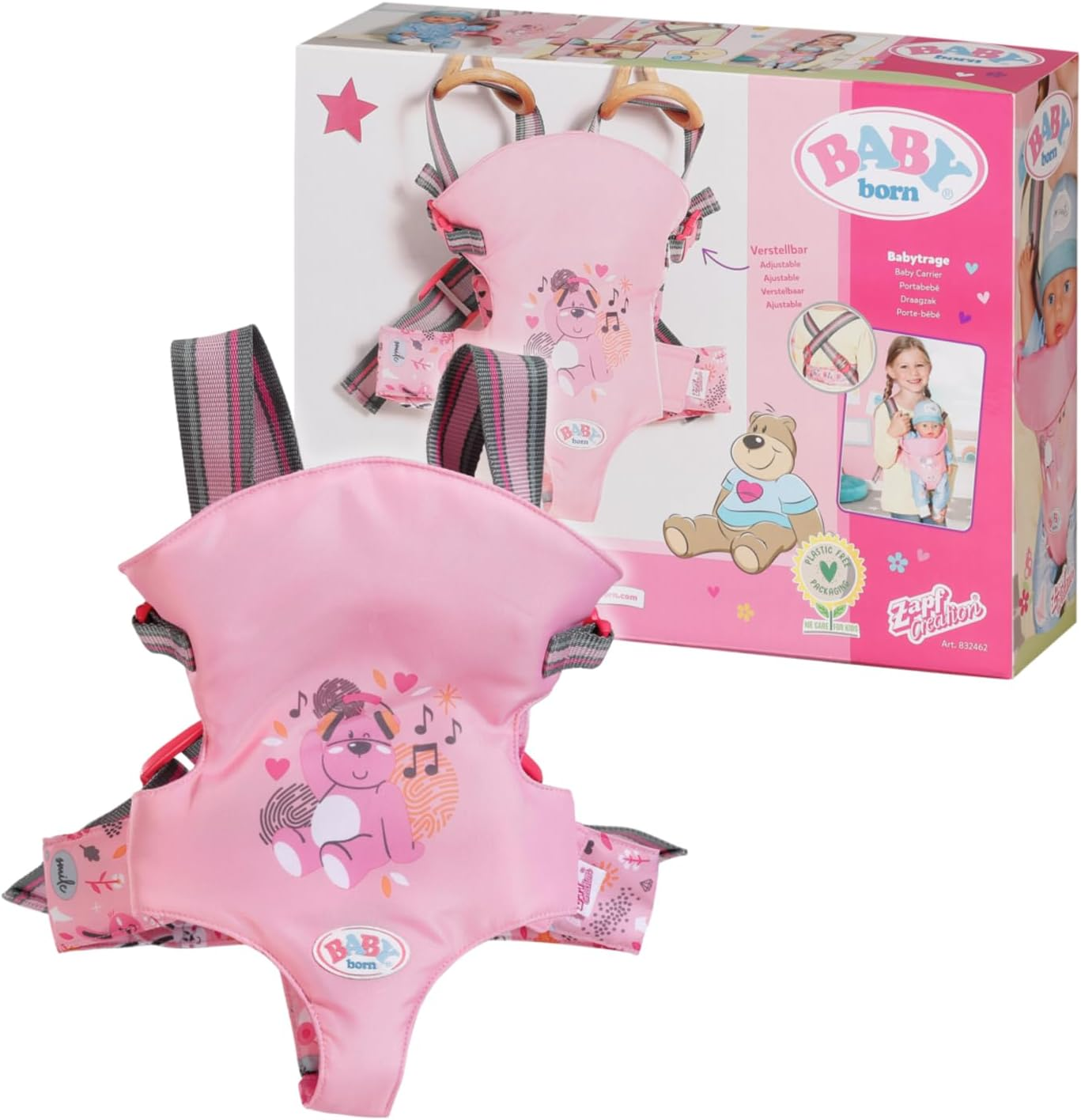 BABY Born&reg; Carrier for Toy Doll Kids/Children/Toddler Ages 3+, Doll Size 36-43Cm, Pink