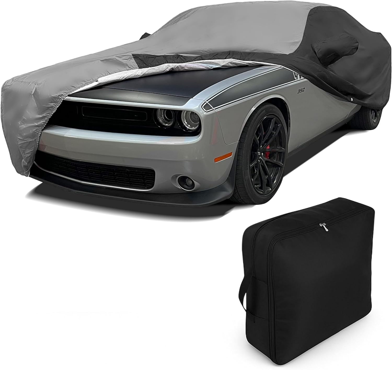 2008-2023 Dodge Challenger Indoor/Outdoor Car Cover - Ultraguard plus 300 Denier UV Protection Water Resistant - Custom Fit for All SXT, GT, R/T, Scat Pack, Hellcat Redeye & Widebody (Red/Black)