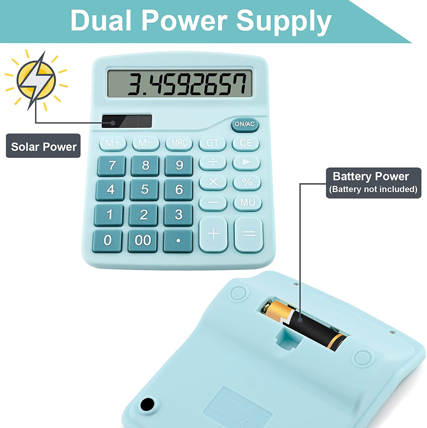 Dual Power Basic Desk Calculator (Blue) image number 5
