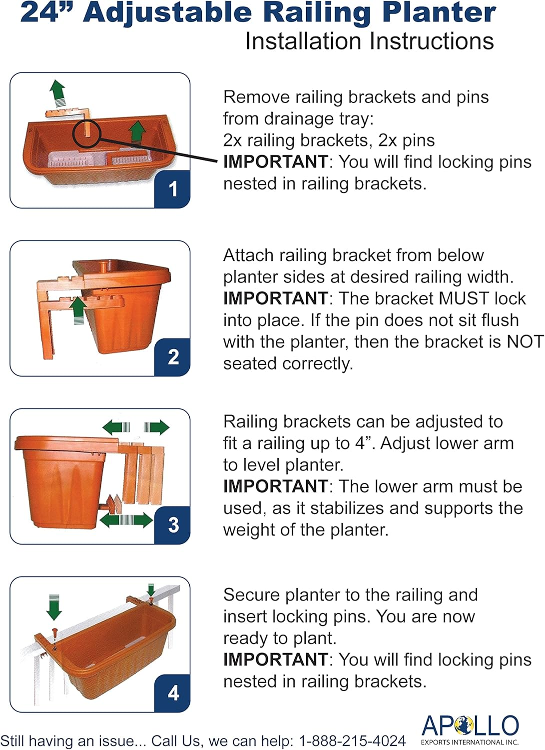 Apollo Exports International 24" Adjustable Railing Planter, Black image number 4