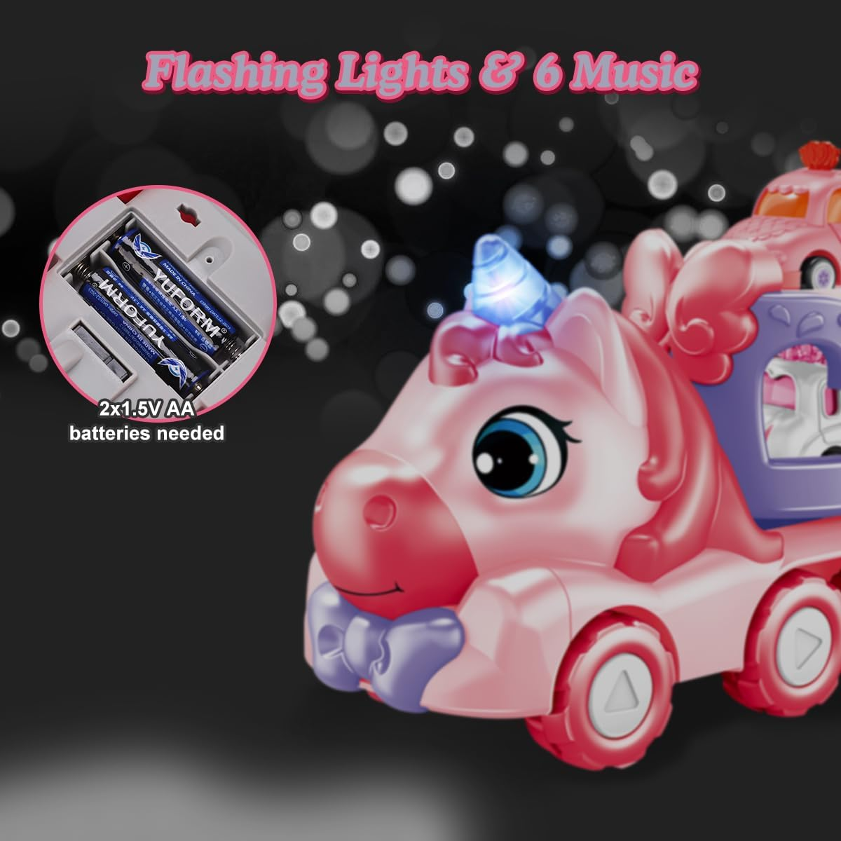 Qizebaby Toy Cars for Toddlers Girls，5 in 1 Carrier Truck Toy for Kids，Transport Vehicles with Light & Music,Unicorn Toys for 1 2 3+ Year Old Girl Gifts image number 3