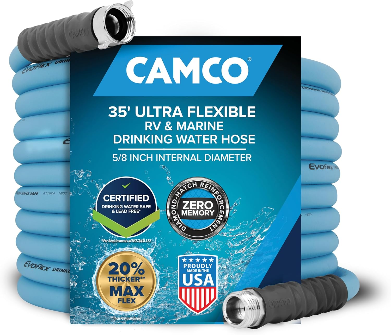 Camco Evoflex 35-Ft RV Drinking Water Hose - Features Extra Flexible Design W/Stainless Steel Strain Relief Ends - Lead-Free, Bpa-Free and Phthalate-Free - 5/8&rdquo; inside Diameter (22595) image number 5