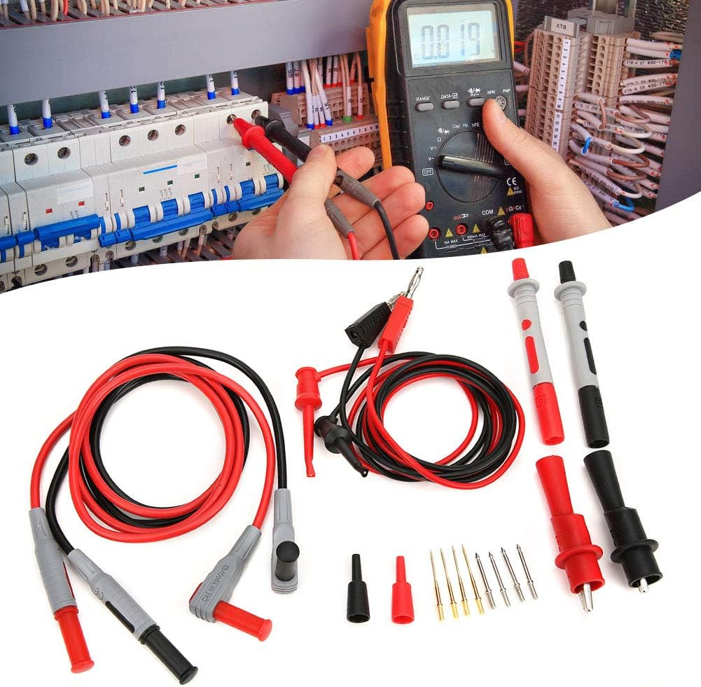 P1308B Test Probe Kit,Heat and Cold Resistant Banana Plug Test, Test Kit Banana Plug to Test Hook Cable Probe Test Clip Set for Multimeter