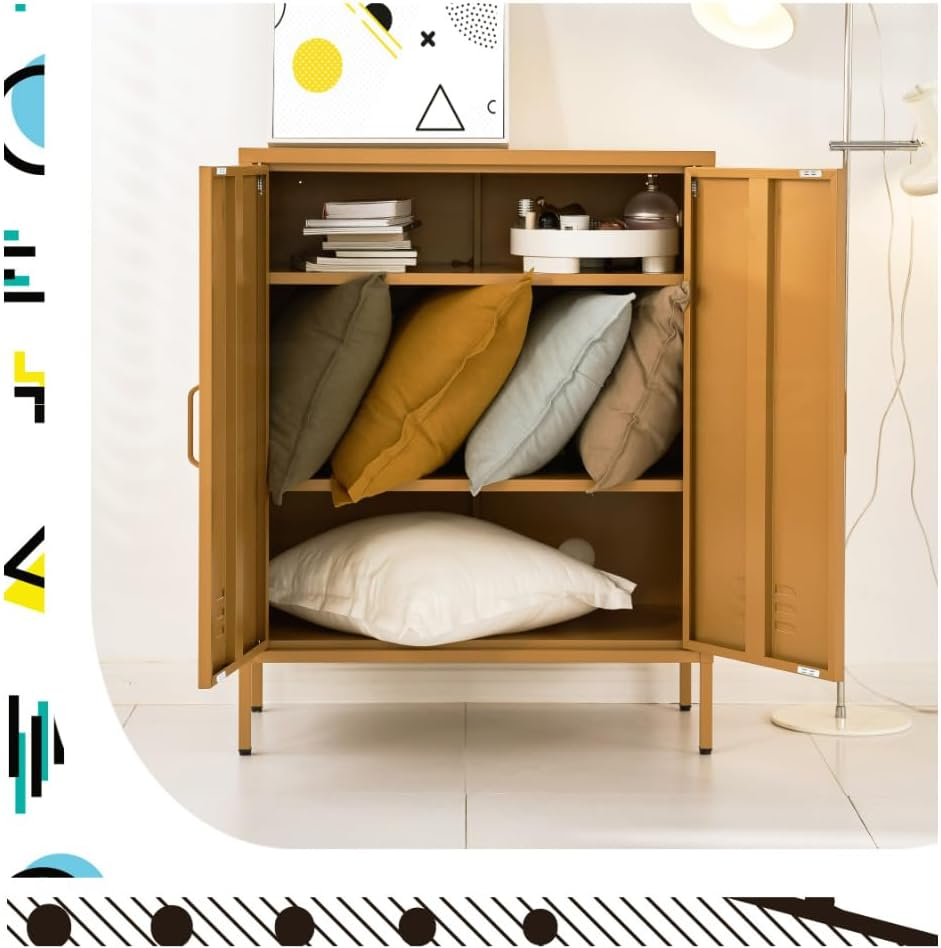 Artiss in Locker, Metal Sideboard Buffet Cabinet Bedside Table Shoe Storage TV Cabinets Organiser Home Bedroom Kitchen Living Room Bathroom Furniture, with Adjustable Shelf Handy Hook Yellow image number 1