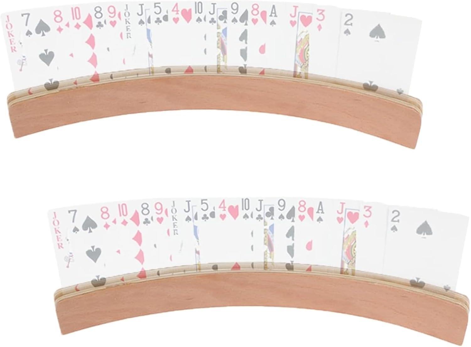 Set of 2 - Wood Bent Playing Cards Holder Solid Wood Card Holder Play Card 13 "Tray Holder Organizer with Extended Base Stable Enough Card Holder Card Game for Kids, Adults, Small Hands, Seniors