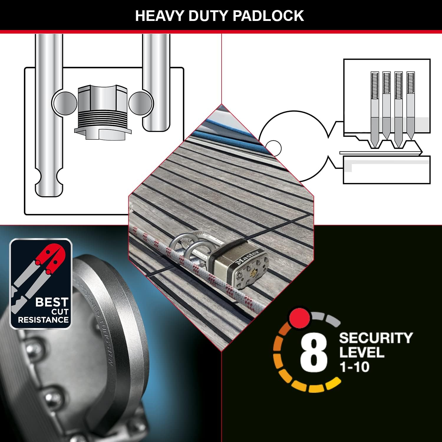 Master Lock Excell Heavy Duty Padlock with Key and 38Mm Long Shackle - Stainless Steel Laminated Body - 44 Mm Size Lock for Storage Locker, Fence Lock and Gate Lock
