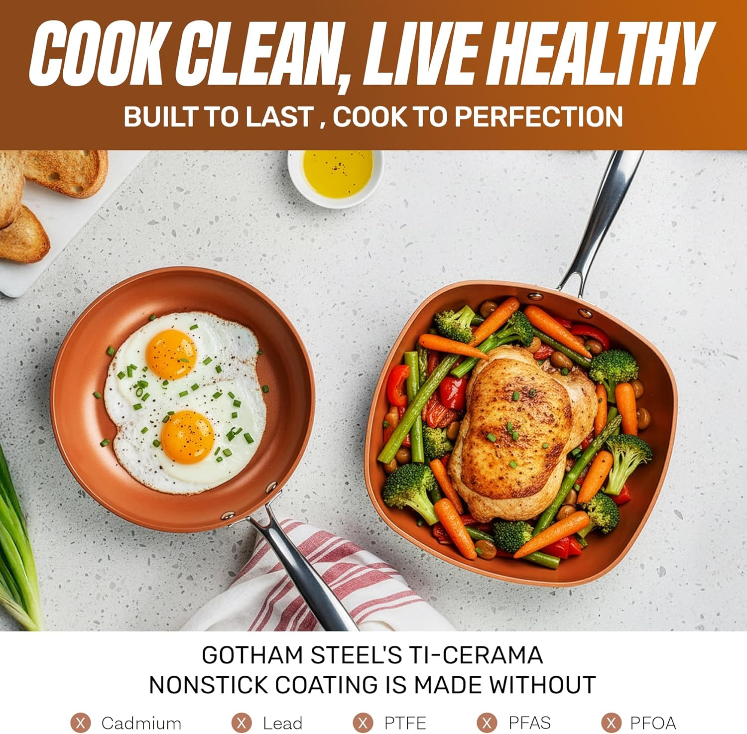 Gotham Steel Pots and Pans Set 12 Piece Cookware Set with Ultra Nonstick Ceramic Coating by Chef Daniel Green, 100% PFOA Free, Stay Cool Handles, Metal Utensil & Dishwasher Safe - 2020 Edition image number 2