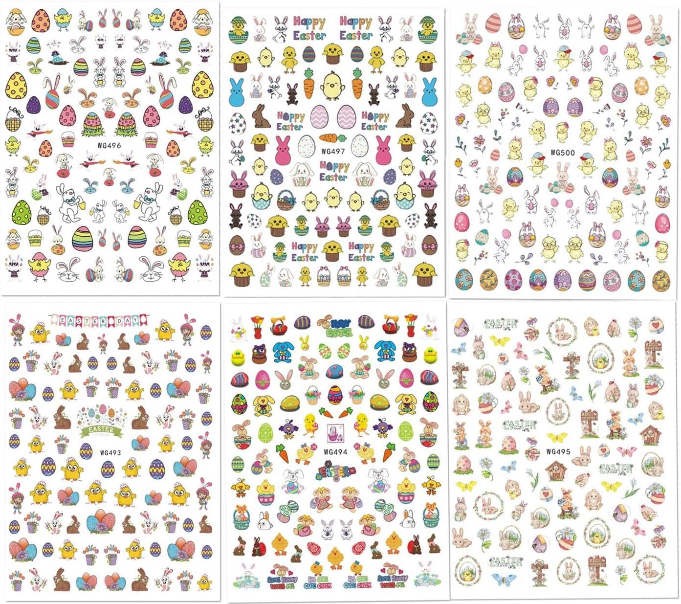 Easter Nail Art Stickers Decals, 3D Self-Adhesive Cartoon Bunny Egg Chicken Nail Decals for Women Girls Easter Day DIY Nail Decoration 6 Sheets - Gold image number 4