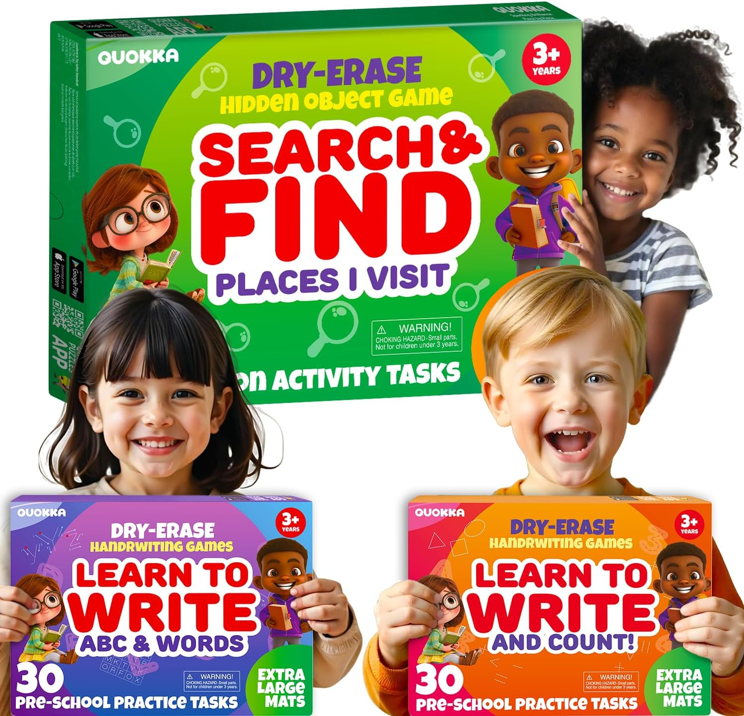 QUOKKA Search and Find Activity Cards for Kids 3-8 &ndash; Reusable Mats with Dry-Erase Marker, Explore 20 Topics, Road Trip Activities, and Travel Games for Kids Ages 3-5, Educational Toy for Preschoolers image number 1