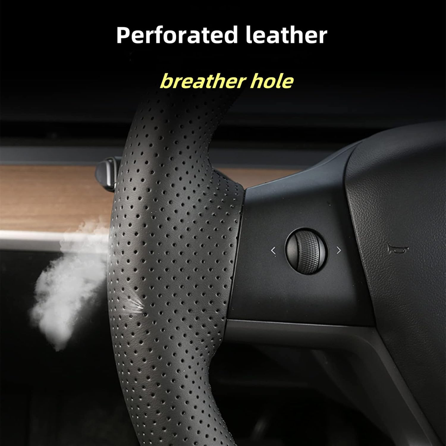 Tesla Steering Wheel Cover Microfiber Leather Hand-Stitched for Tesla Model 3/Model Y (Black-Breather Hole) image number 4