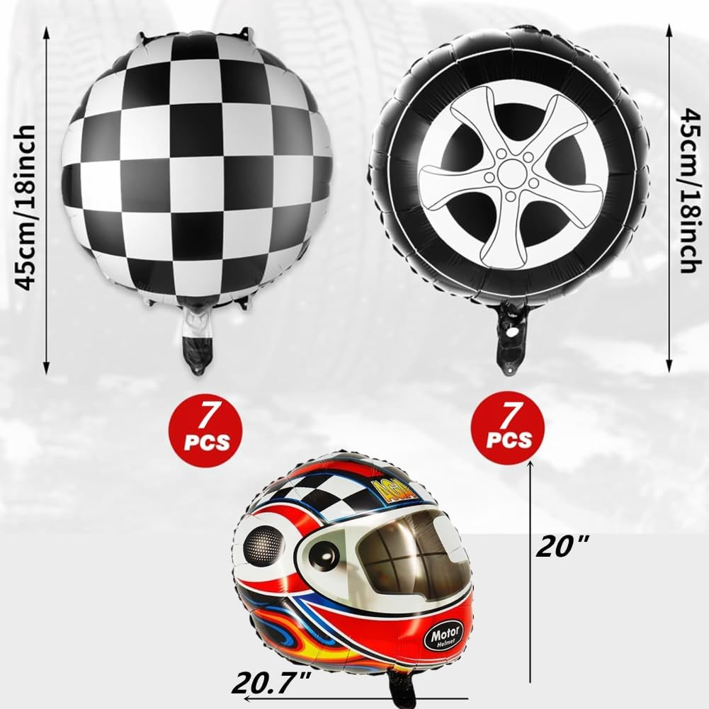 15 Pieces Race Car Balloons, Black and White Checkered Car Tire Balloons Aluminum Foil Checkered Flag Balloons for Racing Theme Birthday Party Decoration Supplies 18 Inch image number 2