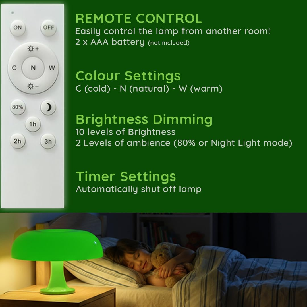 Funky LED Mushroom Lamp (Green) | Cute Night Light | Remote Controlled and Dimmable | Retro Living Room Decor | Relaxing Ambience and Mood Lighting | Auto Timer | Living Room Home Decor Lighting image number 1