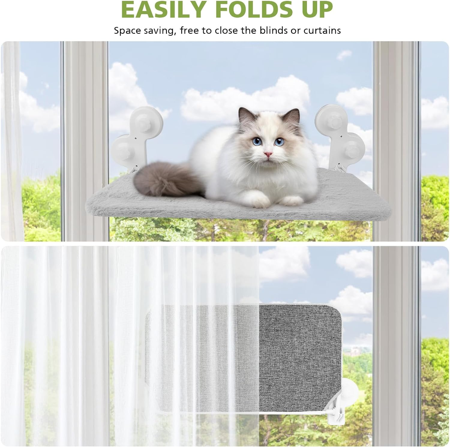 Cordless Cat Window Perch for Indoor Cats, Foldable Cat Hammock Bed Shelf Seat for Kitten Large Cat image number 1
