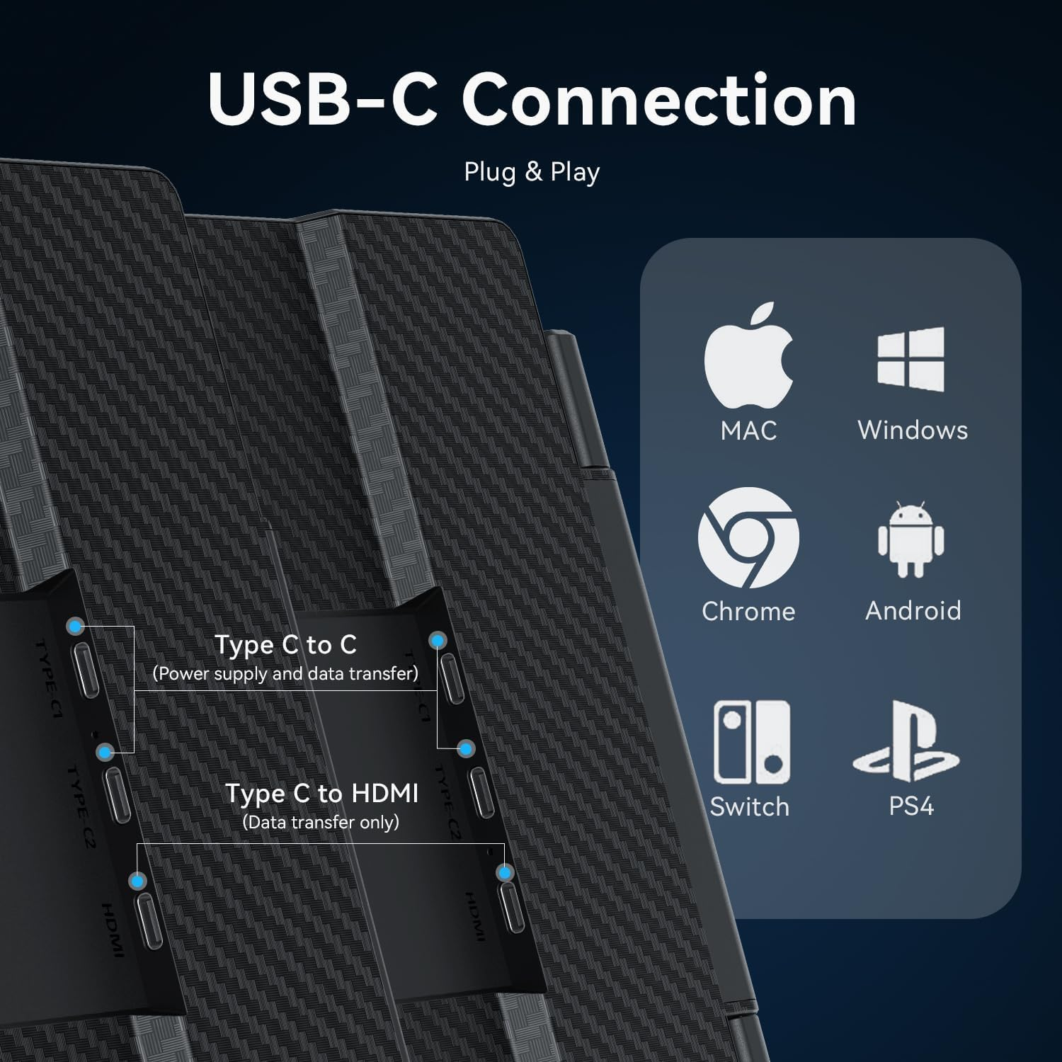 14'' 1080P Portable Dual Monitor Extender for Laptops - USB C and HDMI, Plug-Play for Dual Display on Mac and Windows, Fits 13''-17.3'' Laptops image number 3