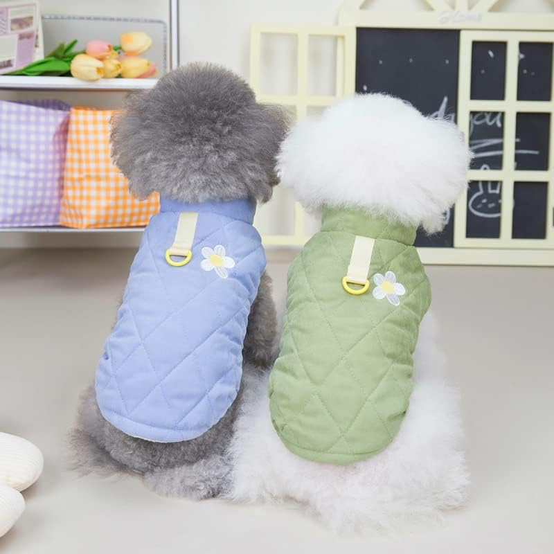 Dog Coat Cold Weather Coat Windproof Jacket Warm Dog Sweater Winter Thick Clothes Thick Vest Flower Tank Top Dog Coat for Small Dog Medium Cat (Blue, S) image number 6