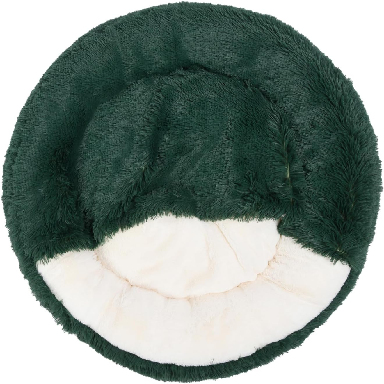 Charlies Snookie Calming Hooded Faux Fur Calming Dog Bed Unique Calming Calming Hooded Design Anti-Anxiety Vegan Base Filling Is 100% Recycled Polyester Eden Green - Large 90X90X25Cm image number 5