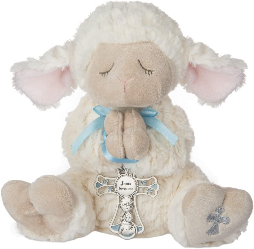 Ganz White Serenity Lamb with Crib Cross Boy Plush Stuffed Animal Toy 13 Inch