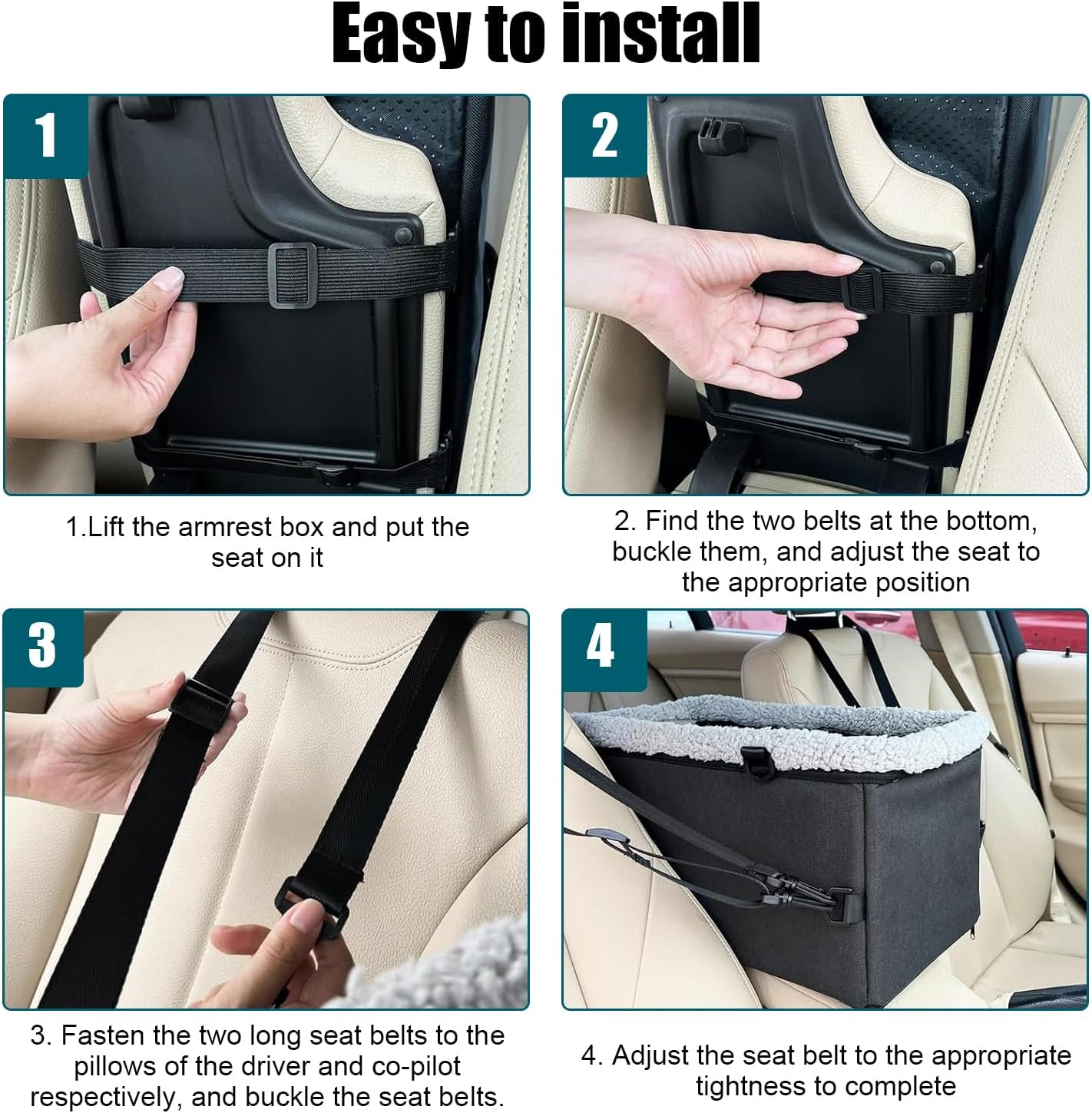 Dog Car Seat, Dog Booster Car Seat, with Seat Belt and Cushion. Pet Car Seat, Anti-Collapse Center Console Dog Car Se, with Removable Support, Adjustable Shoulder Strap for Small Dogs image number 6