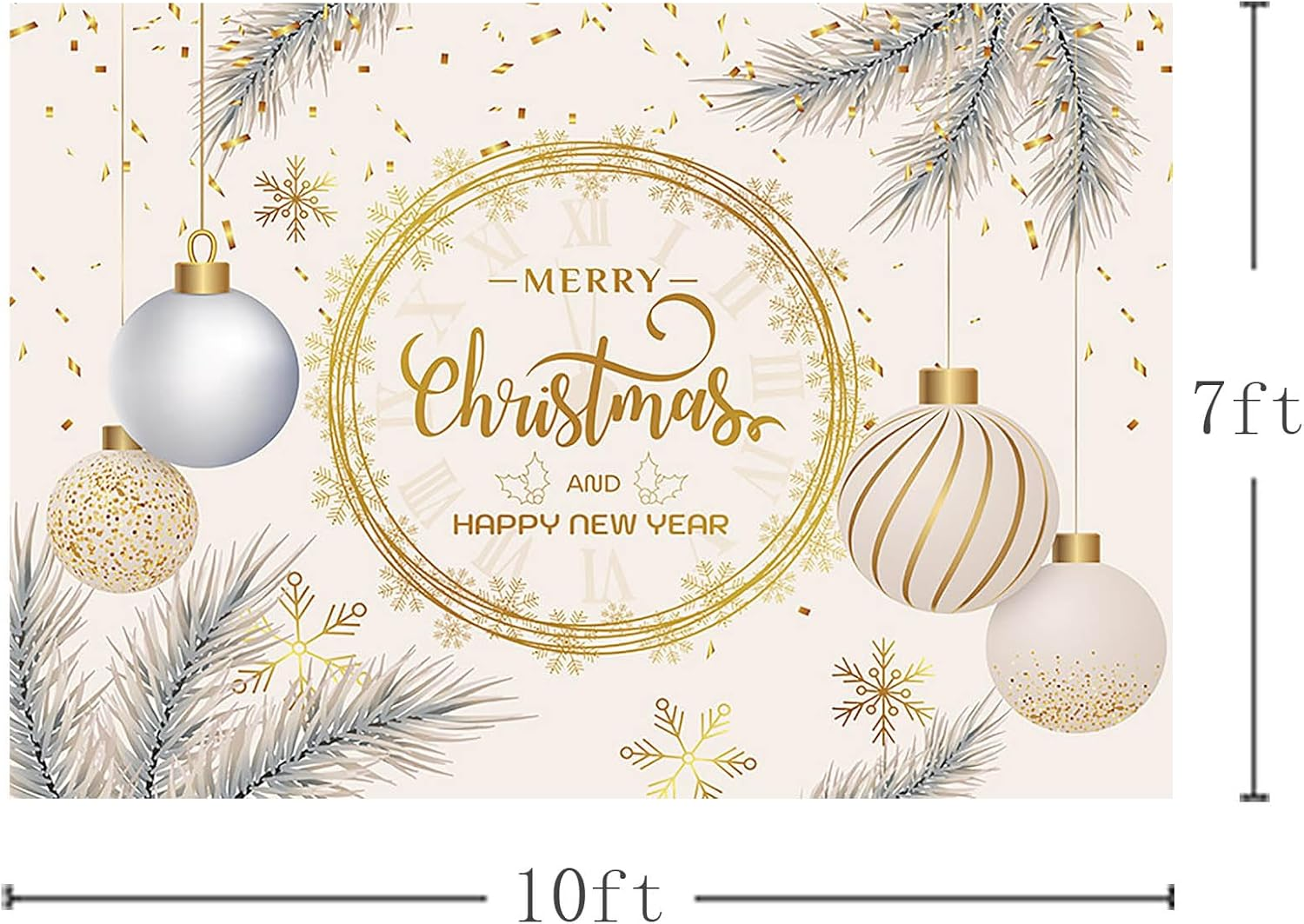 MEHOFOND 10X7Ft Merry Christmas Backdrop Happy New Year Photography Background Christmas New Years Eve Xmas Tree Christmas Ball Festival Party Decoration Supplies Children Baby Portraits Photo Studio image number 1