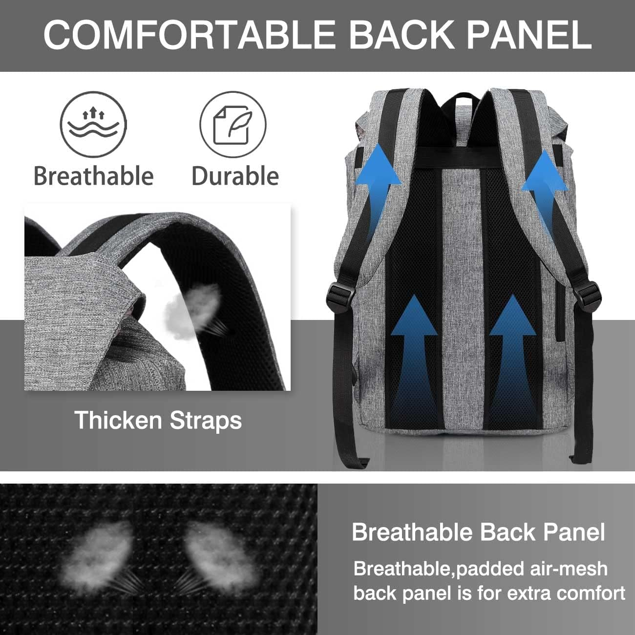 School Backpack for College, Vaschy Large 15.6In Laptop Backpack for Men Women Casual Daypack Travel Backpack Bookbag Camping Work Outdoor Charcoal Grey image number 6