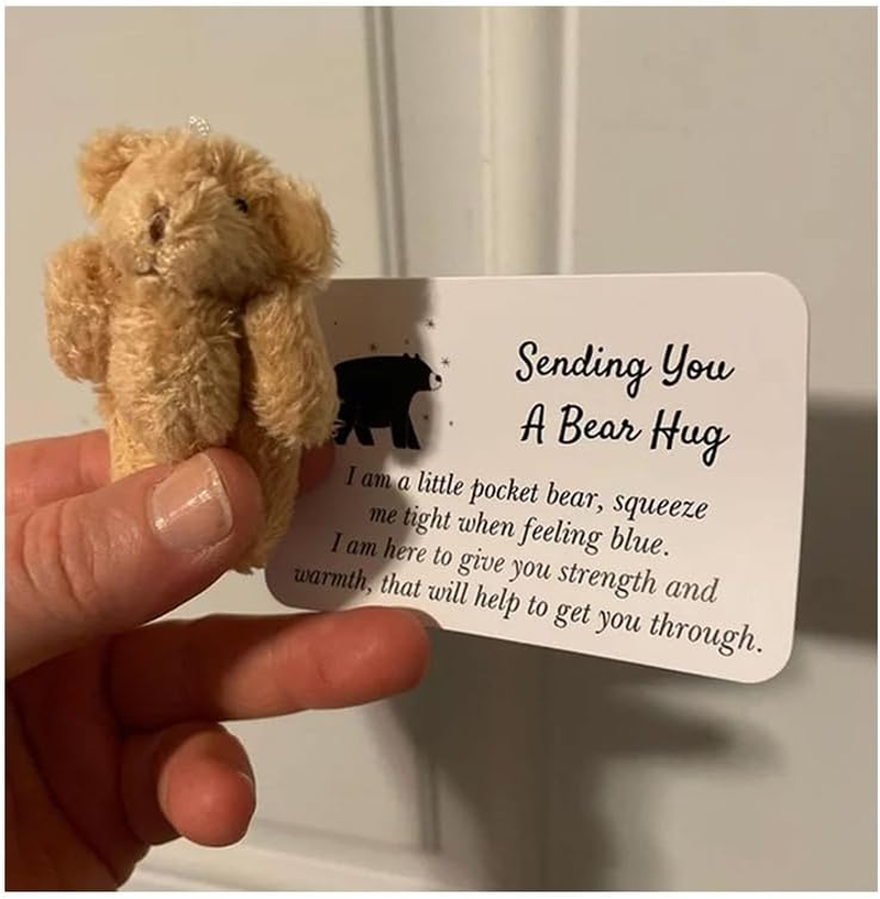 Cute Mini Plush Stuffed Bear Hug with Greeting Card - Pocket Bear for Special Encourage Gifts - Graduation, Birthday, Wedding, Christmas (Light Brown) image number 2