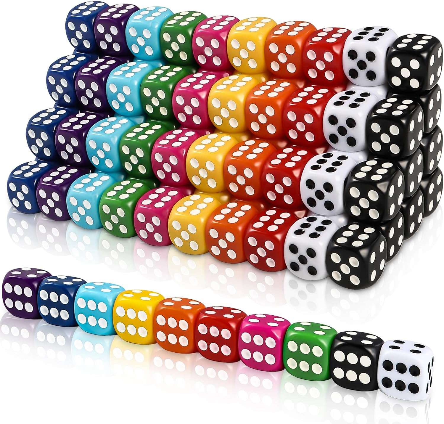 DIYDEC 100Pcs 16Mm Game Bulk Dice 10 Colors Acrylic 6 Sided Dice Set for Classroom Teaching Math Learning Standard Dice for Party Family Board Games image number 5