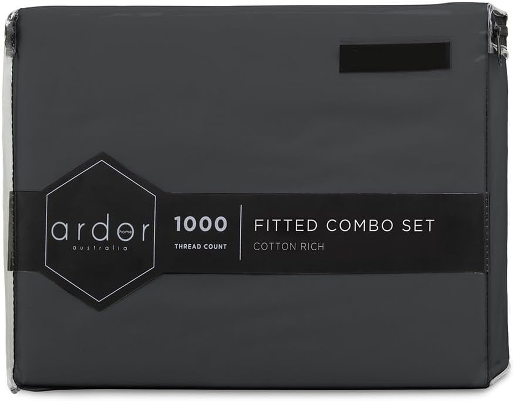 Ardor 1000 Thread Count Fitted Combo Sheet with Pillowcase Set, Slate, Single image number 7