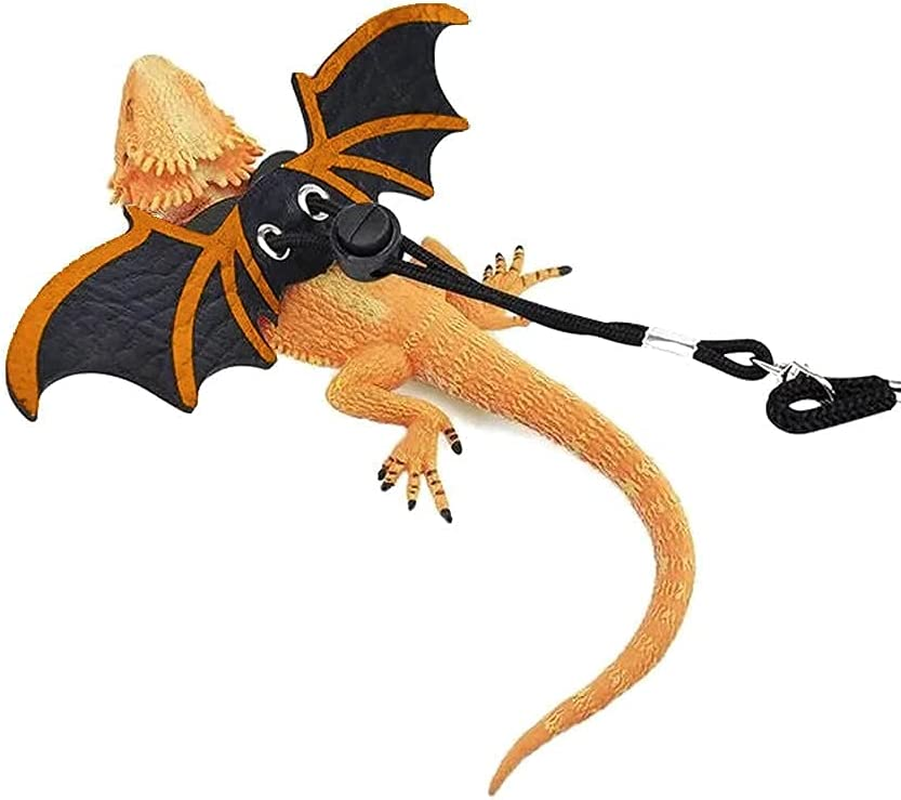 Lizards Leash Bearded Dragon Adjustable Small Reptile Animals Harness 3 Size Soft Leather Harness Lizards Leash with Wing for Small Medium and Large Reptile Animals (Black) image number 4
