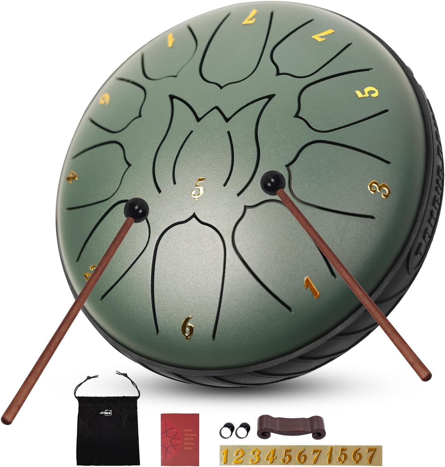 Steel Tongue Drum 11 Notes 6 Inches Tongue Drum Handpan Drum Percussion for Meditation Yoga Musical Education Adult& Kids (Lotus Green) image number 5