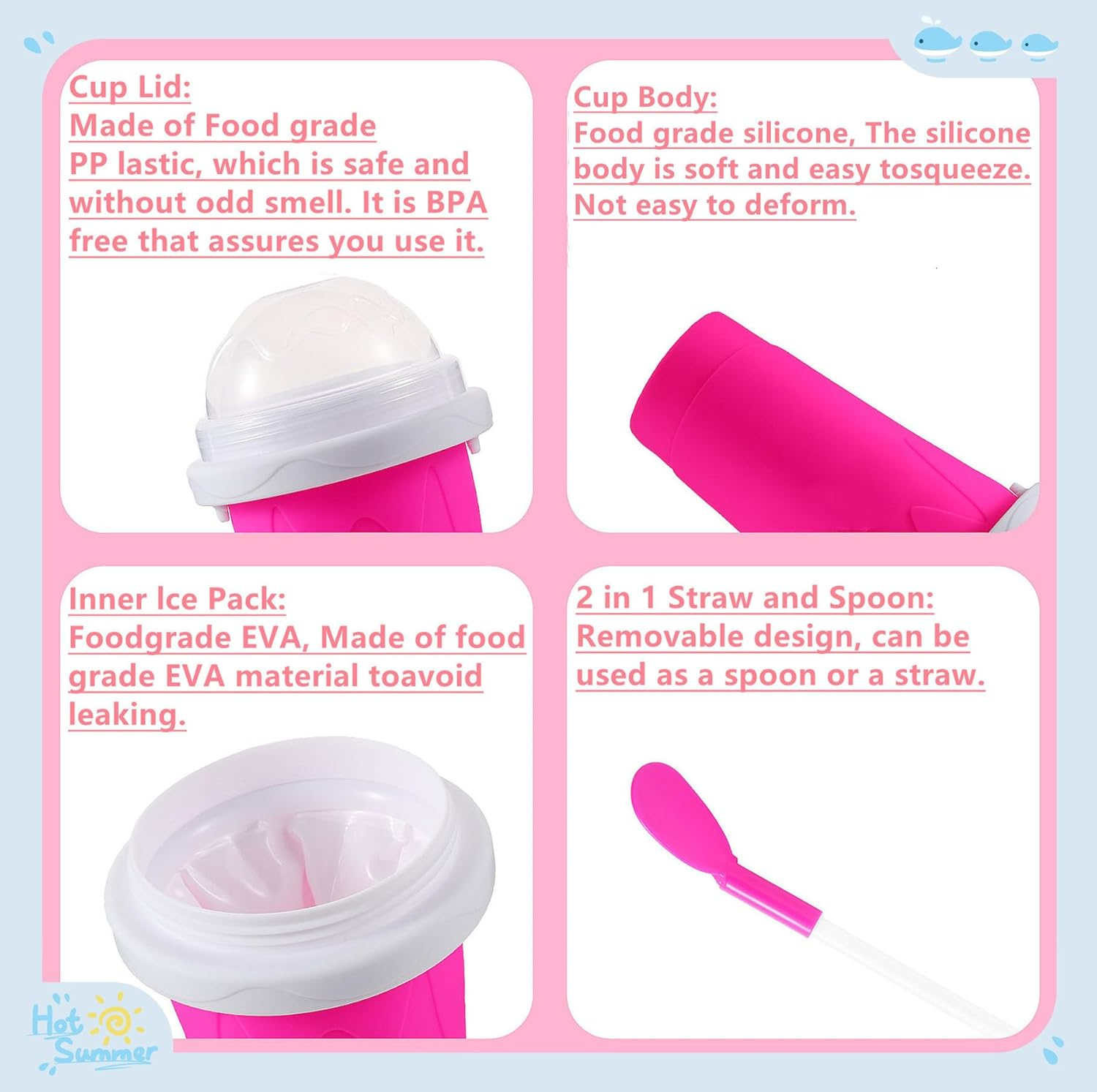 Slushie Cup, 2 Pack Slushy Maker Cup with Lid & Straw for Friends and Family, Portable Smoothie Squeeze Cup for Milk, Juices, and Ice Cream Make image number 2