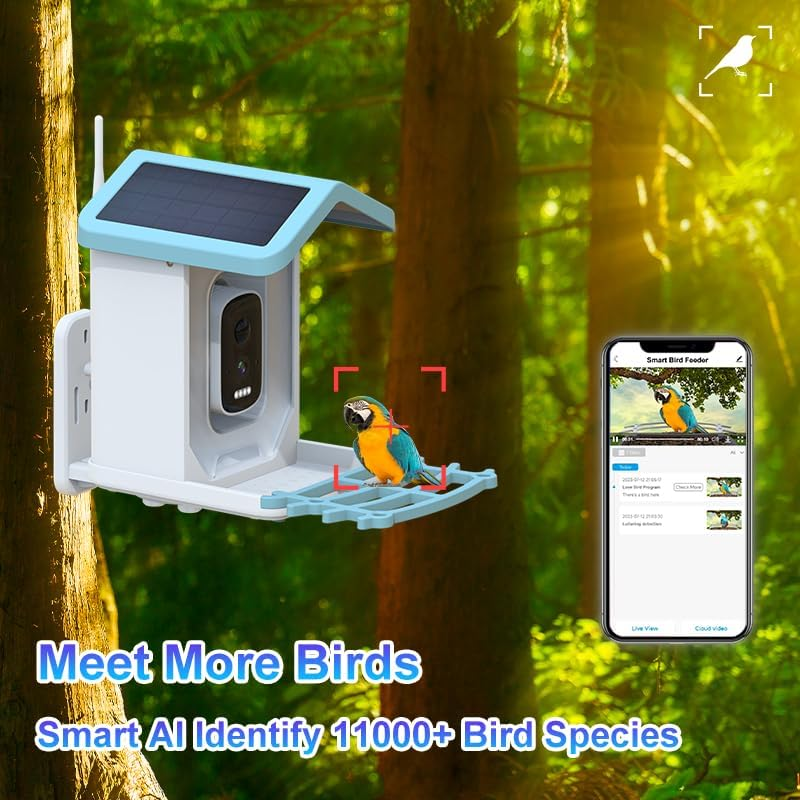 Smart Bird Feeder with 4MP High-Definition Camera Night Vision IP65 Waterproof Wifi Automatic Bird Feeder with Solar Powered Outdoor Bird Feeder